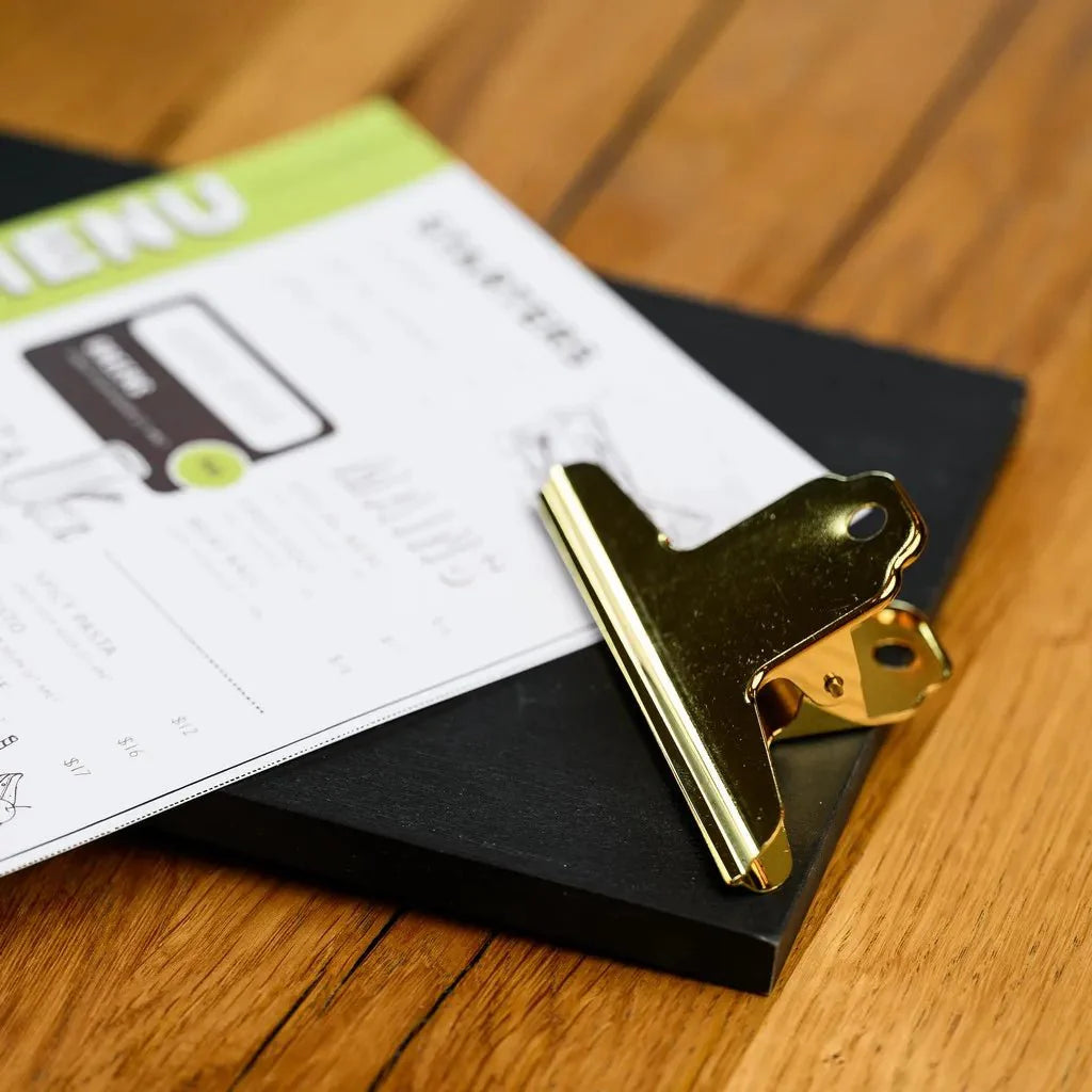 Black Table Stand Menu Holder with Golden Coloured Clip (TT412A5) - inkohoreca - shop