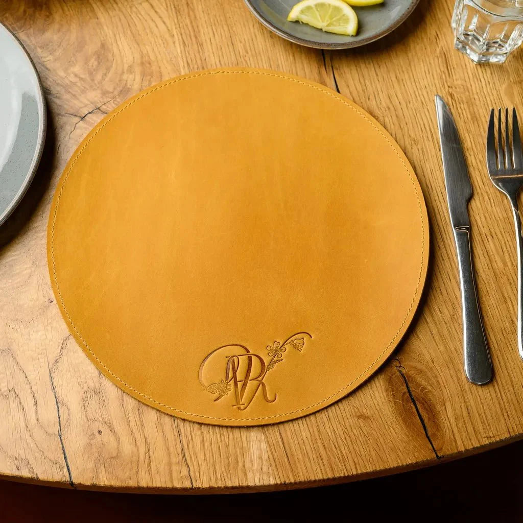 Premium Crazy Horse leather Circle-Shaped Placemat, perfect for adding a rustic yet sophisticated touch to your table. Durable, water-resistant, and easy to clean.