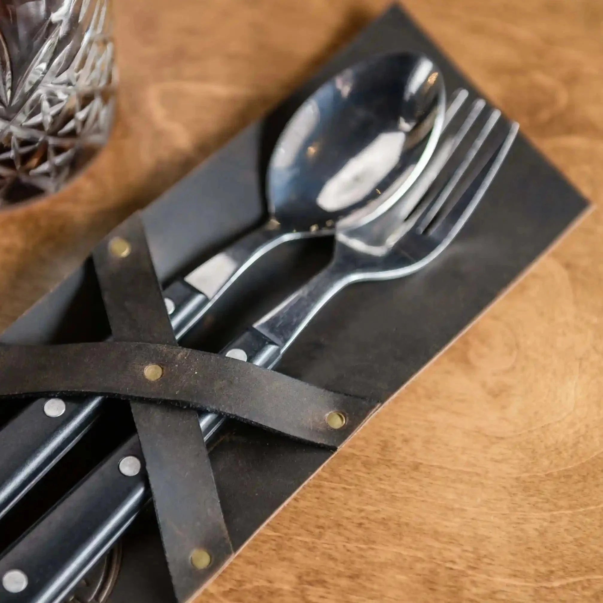 Crazy Horse Leather Cutlery Holder with Two Straps Fixing (LC01) - inkohoreca - shop