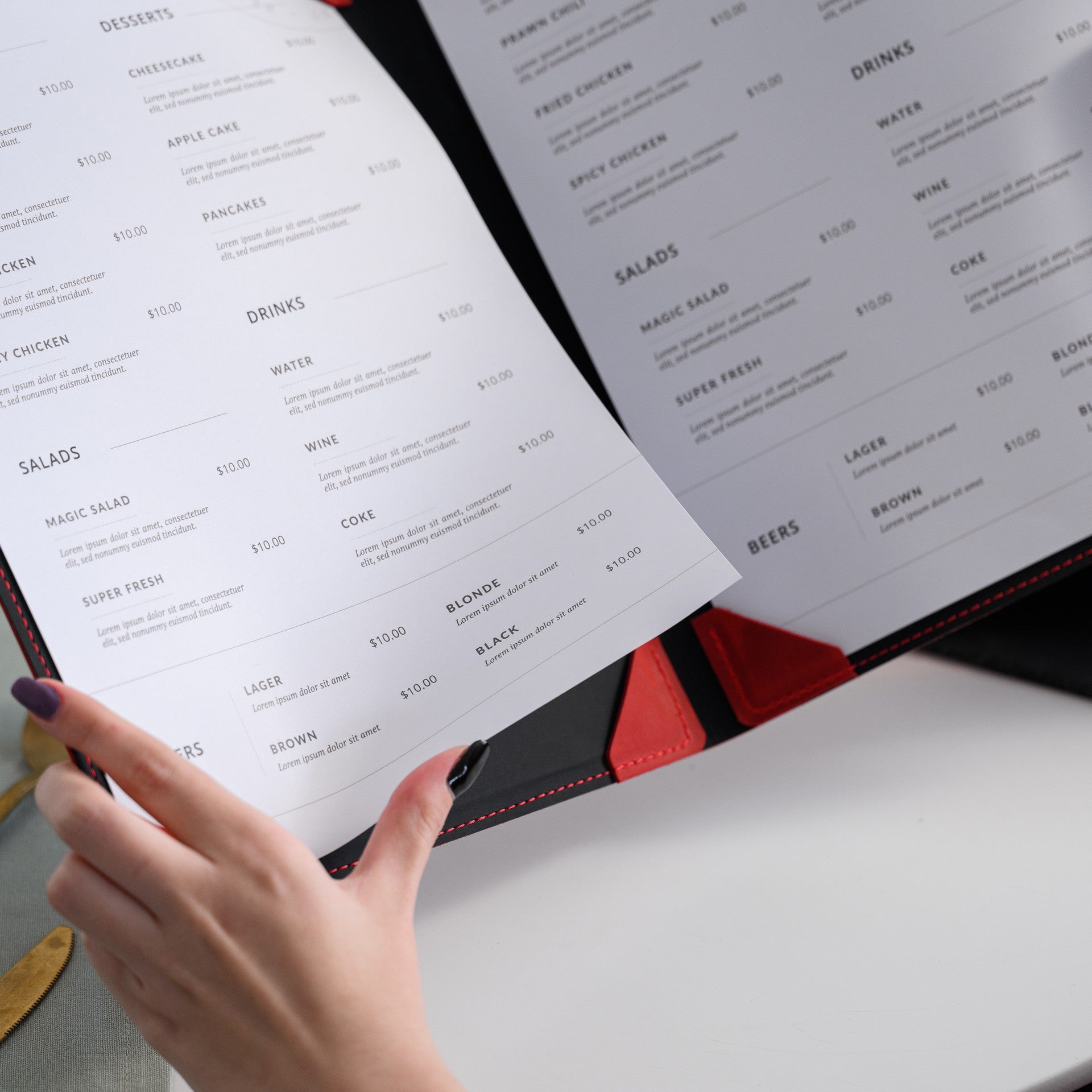 Hardcover Leather Menu Folder with Corner Mountings suitable for A4 Sheets (LM08A4) - inkohoreca - shop