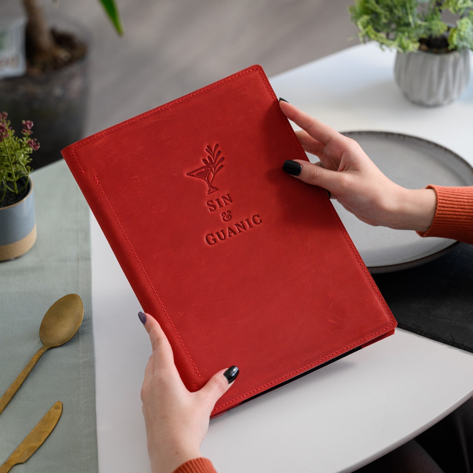 Hardcover Leather Menu Folder with Corner Mountings suitable for A4 Sheets (LM08A4) - inkohoreca - shop