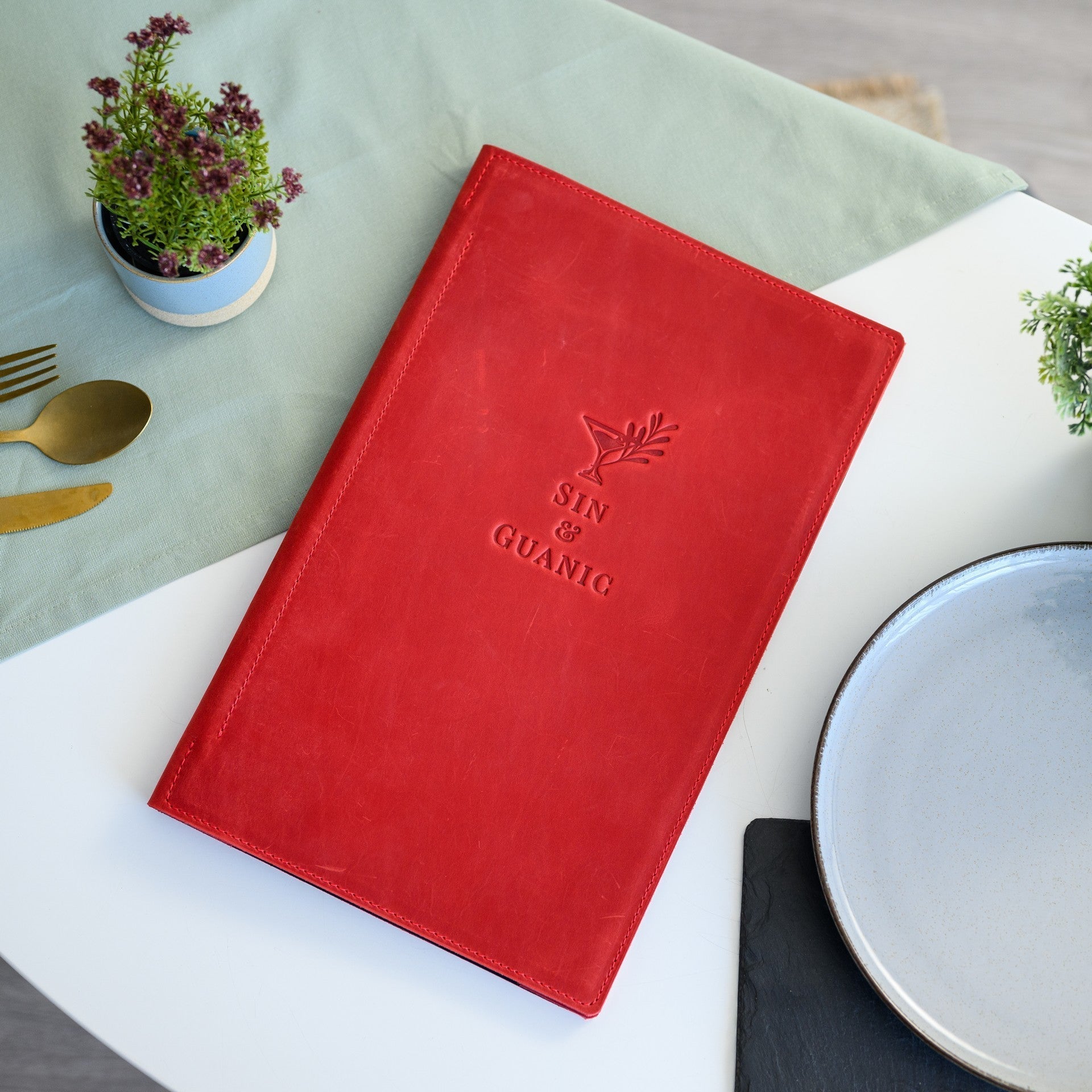 Hardcover Leather Menu Folder with Corner Mountings suitable for US Legal Sheets (LM08A1) - inkohoreca - shop