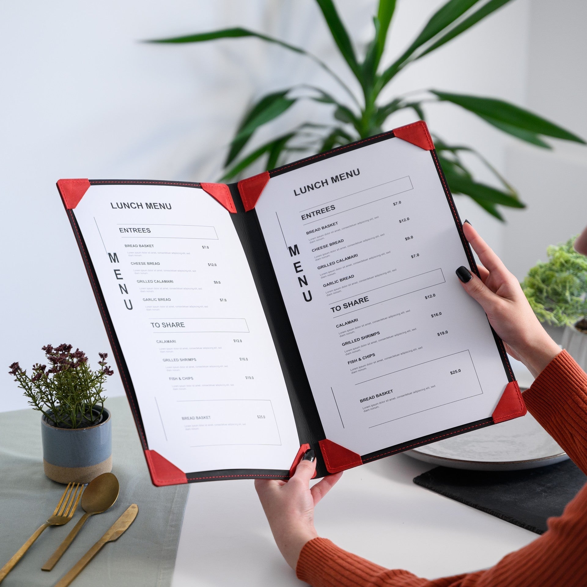 Hardcover Leather Menu Folder with Corner Mountings suitable for US Legal Sheets (LM08A1) - inkohoreca - shop