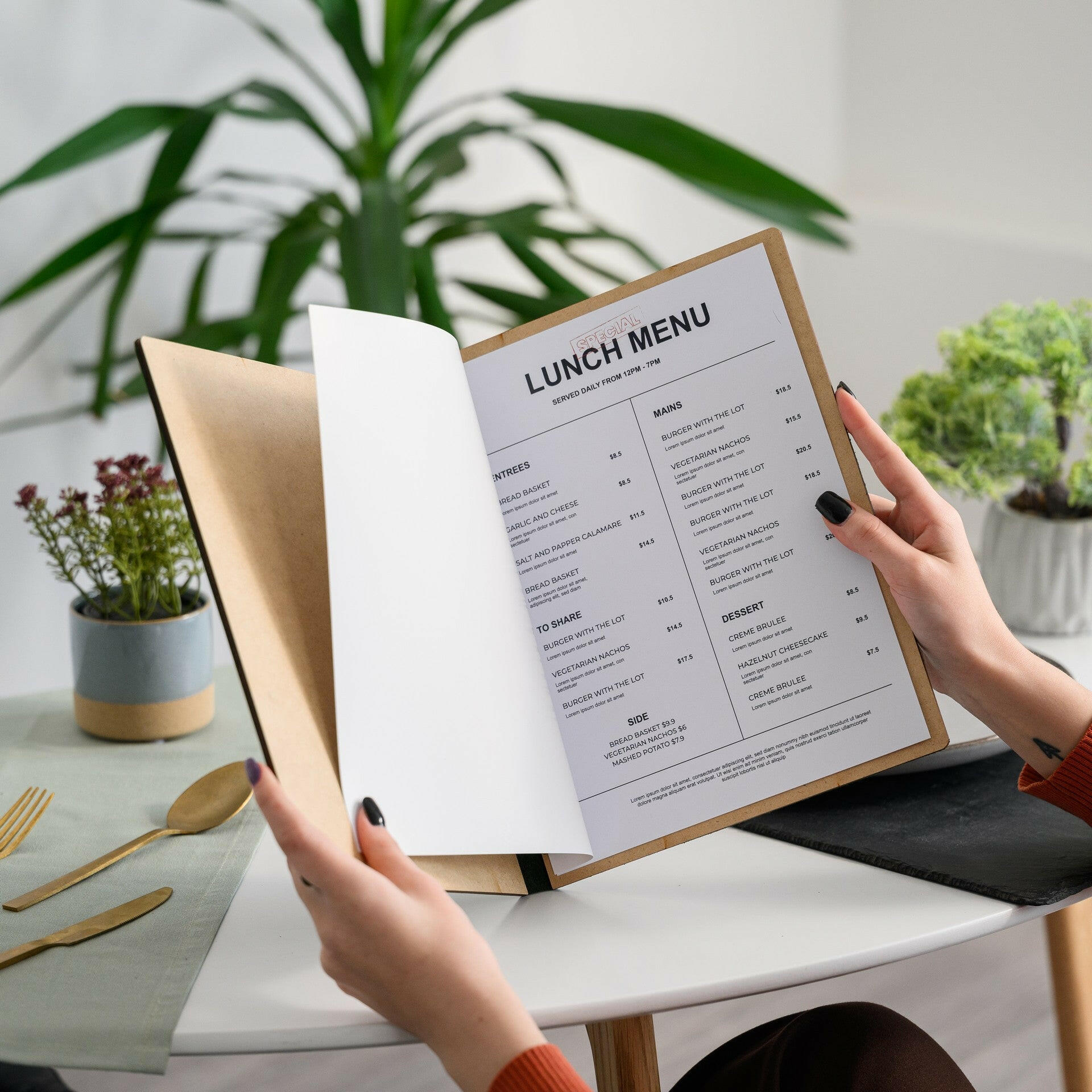 Hardcover Leather Menu Folder with HDF base suitable for US Letter Sheets (LM13A2) - inkohoreca - shop