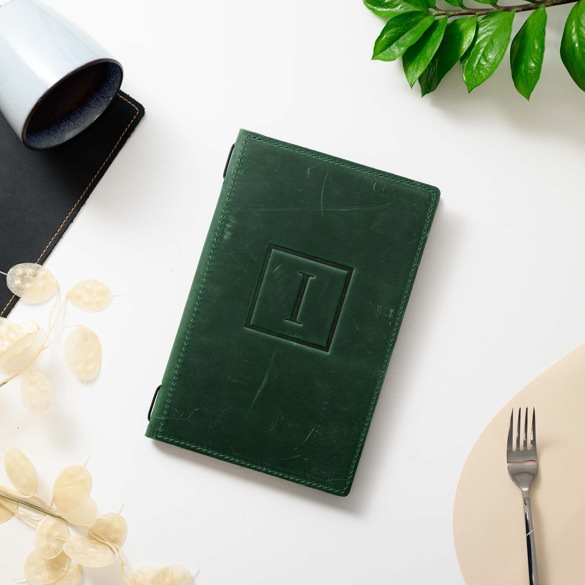 Hardcover Leather Menu Folder with Rubber Strip for A4 sheet / US Letter Sheet folded in a half (LM09A5) - inkohoreca - shop