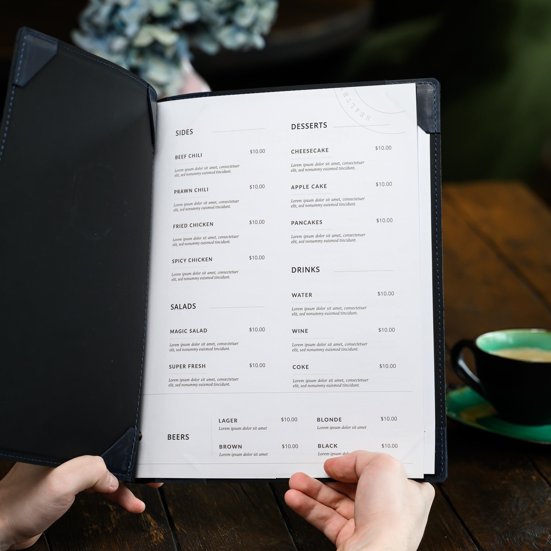 Hardcover Leather Menu Holder With Screws and Corner Fixings suitable for А4 Sheets (LM10A4) - inkohoreca - shop