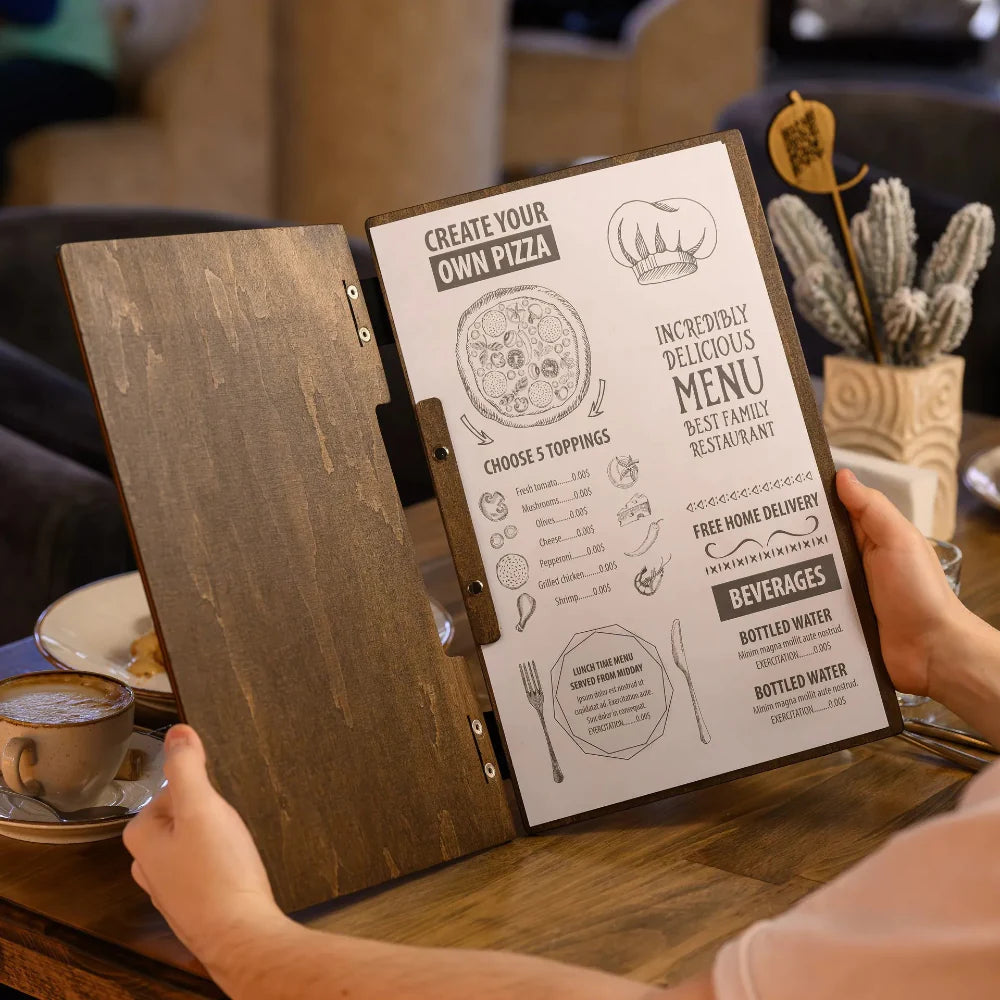 Hardcover Wooden Menu Holder (PM02A1) - inkohoreca - shop