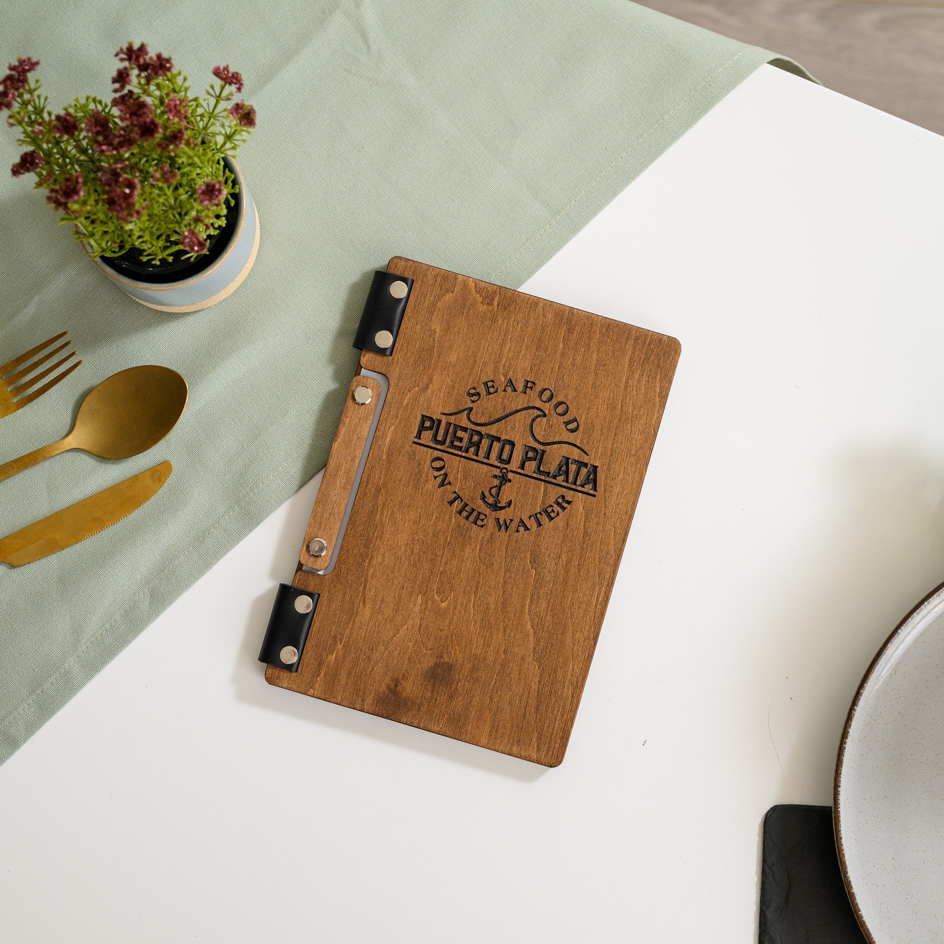 Hardcover Wooden Menu Holder suitable for Half Letter or A5 Sheets (PM02A5) - inkohoreca - shop