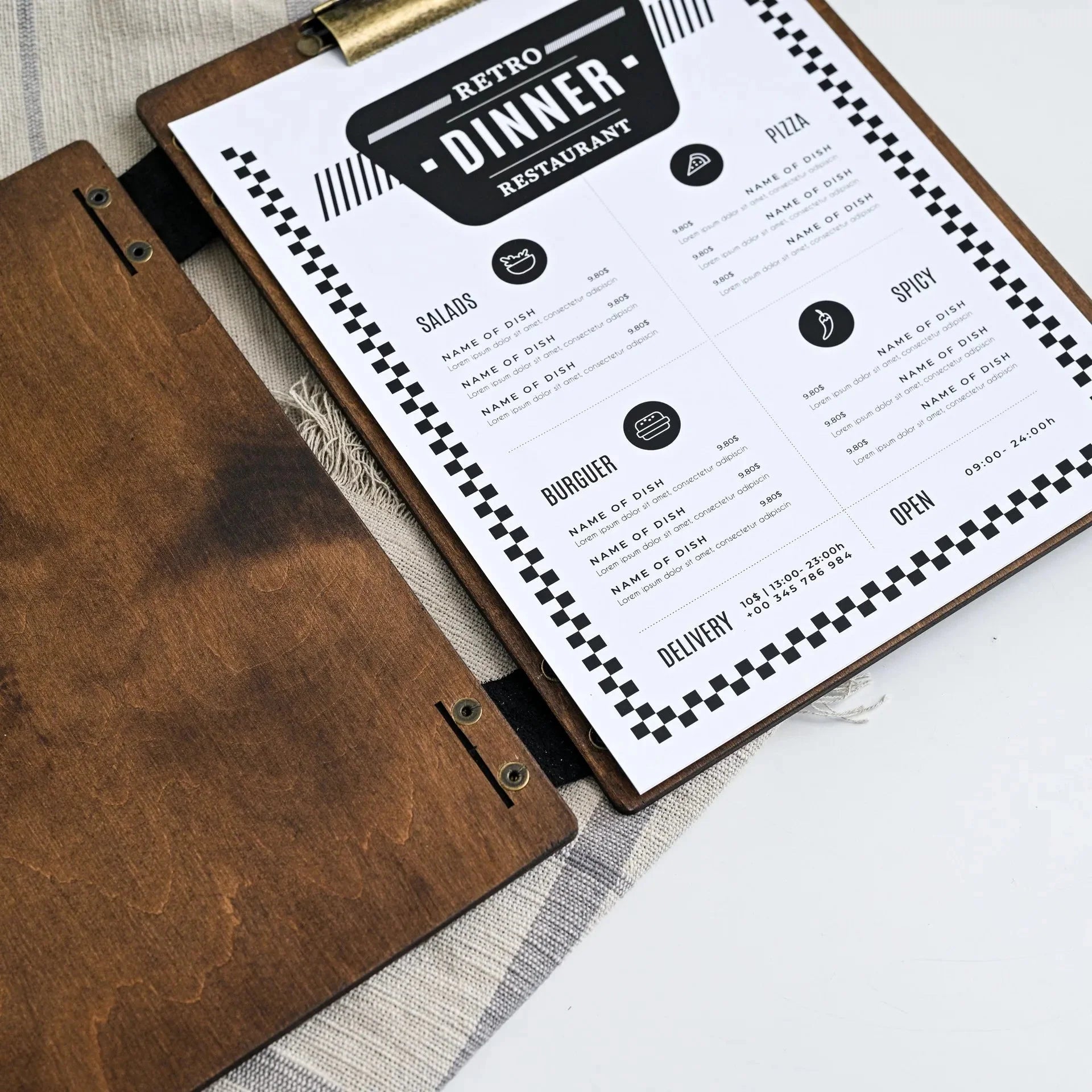 Hardcover Wooden Menu Holder with Metal Binder (PM07A2) - inkohoreca - shop