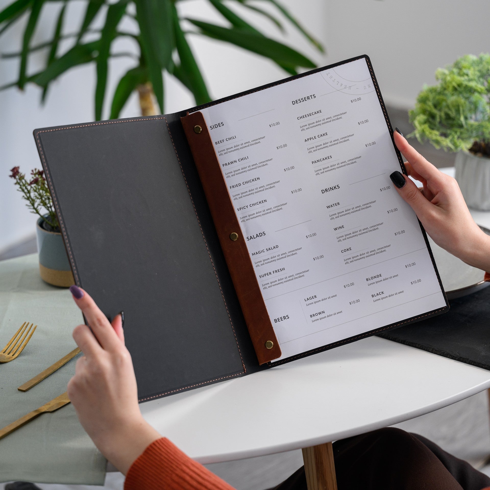Leather Menu Hardcover suitable for A4 Sheets (LM12A4) - inkohoreca - shop