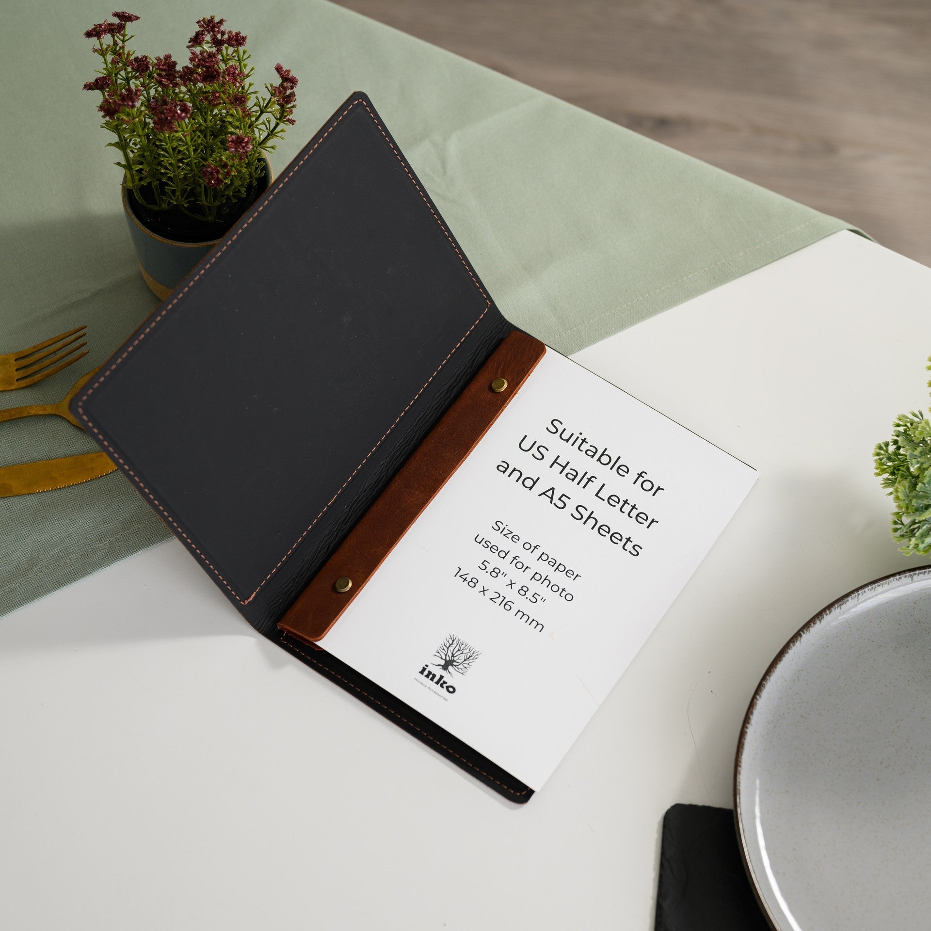 Leather Menu Hardcover suitable for US Half Letter / A5 Sheets (LM12A5) - inkohoreca - shop