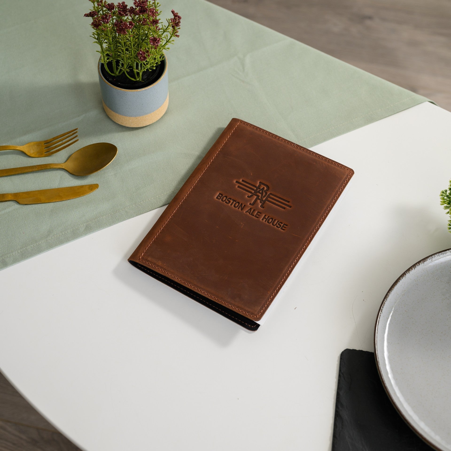 Leather Menu Hardcover suitable for US Half Letter / A5 Sheets (LM12A5) - inkohoreca - shop