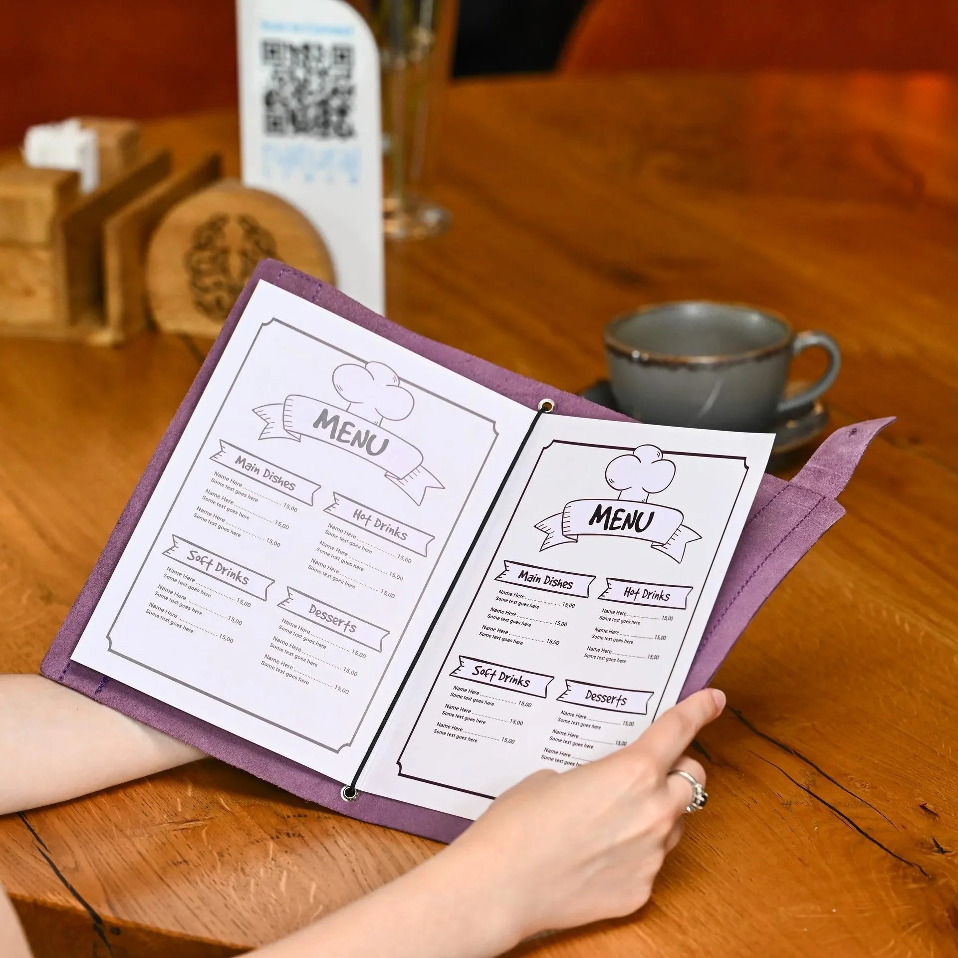 Leather Menu Holder with Holster Screw and Rubber String fixing (LM07A5) - inkohoreca - shop