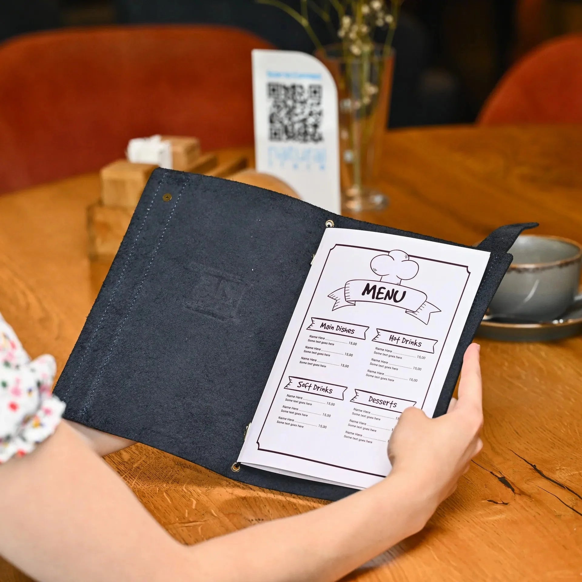 Leather Menu Holder with Holster Screw and Rubber String fixing with Crazy Horse leather (LM07A5) - inkohoreca - shop