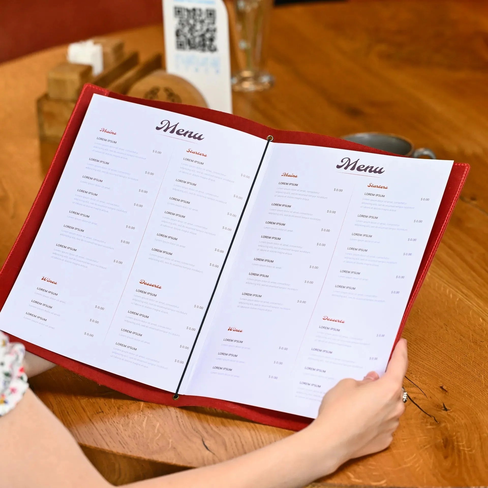 Leather Menu Holder with Rubber String fixing with Crazy Horse leather (LM06A4) - inkohoreca - shop