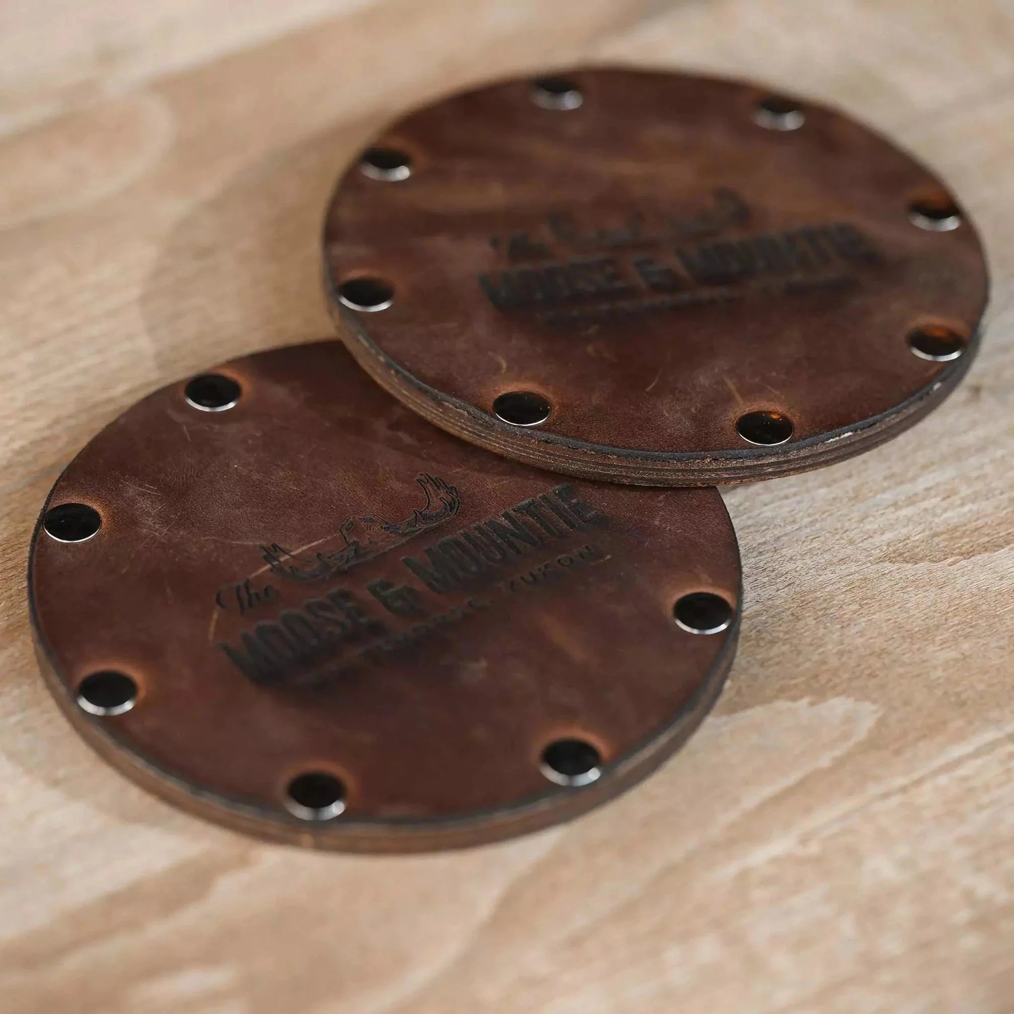 Leather with plywood Round Coaster Set of 5pcs - inkohoreca - shop