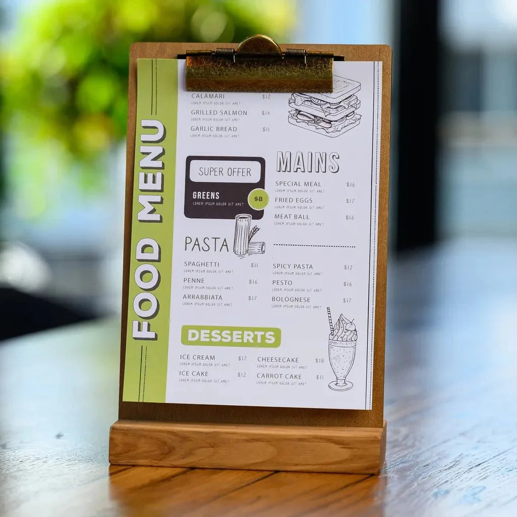 Table Stand Menu Holder for A5 Sheets with Brass Binder (TT419A5) - inkohoreca - shop