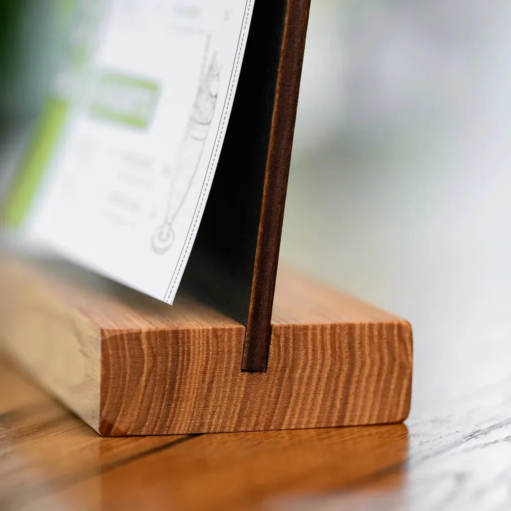 Table Stand Menu Holder in Wenge color for A5 Sheets with Brass Binder (TT420A5) - inkohoreca - shop