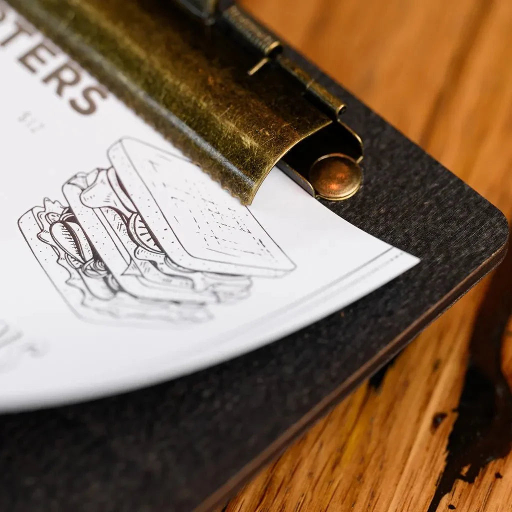 Table Stand Menu Holder in Wenge color for A5 Sheets with Brass Binder (TT420A5) - inkohoreca - shop