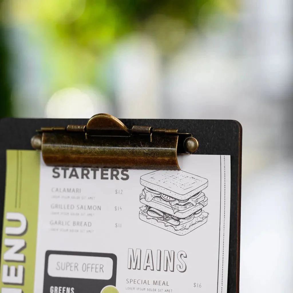 Table Stand Menu Holder in Wenge color for A5 Sheets with Brass Binder (TT420A5) - inkohoreca - shop