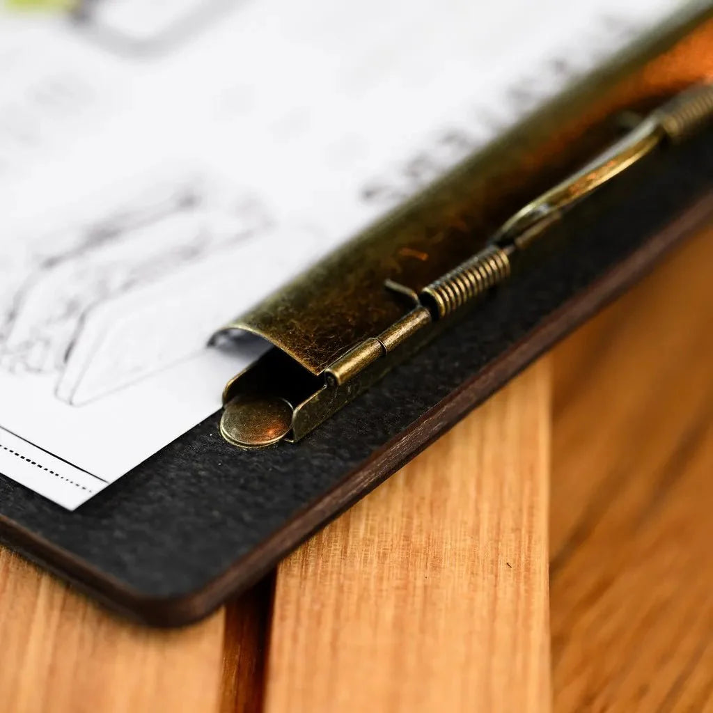 Table Stand Menu Holder in Wenge color for A5 Sheets with Brass Binder (TT420A5) - inkohoreca - shop
