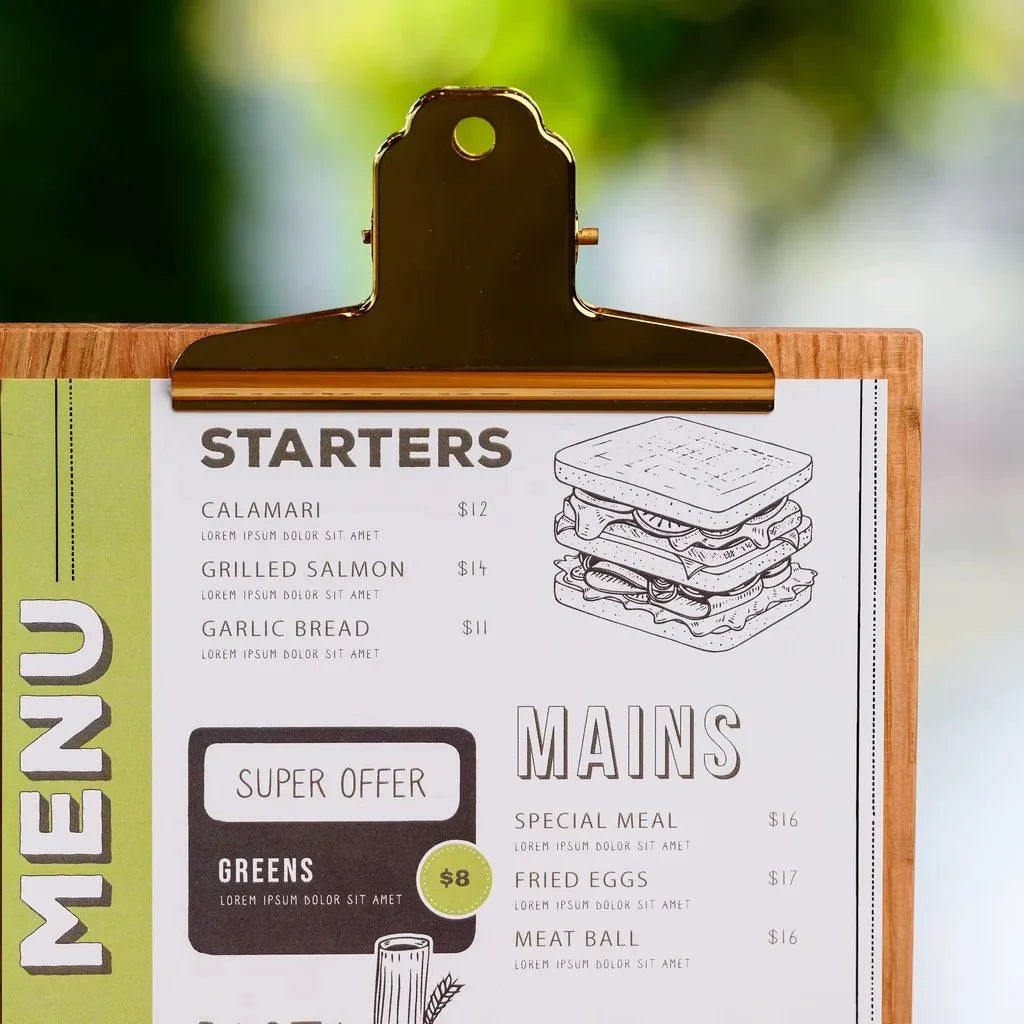 Table Stand Menu Holder with Golden Coloured Clip (TT409A5) - inkohoreca - shop