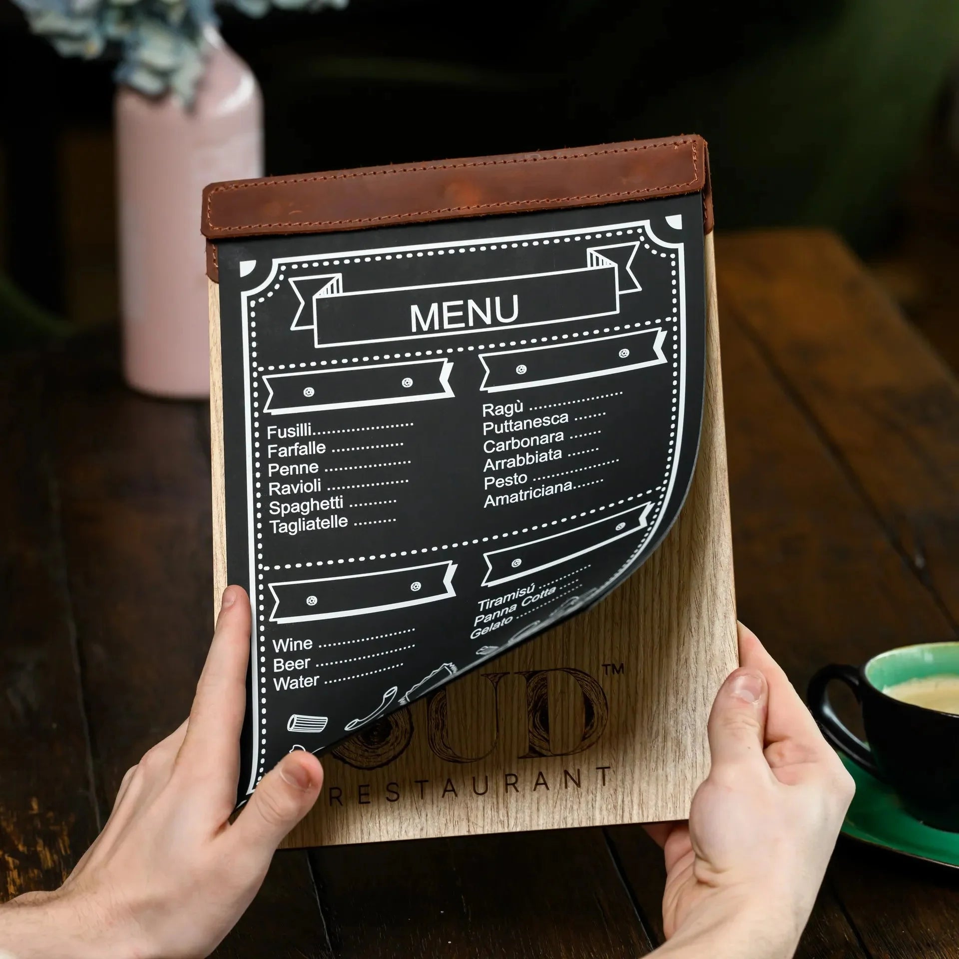 Veneered HDF Menu Board in Light Oak Colour - inkohoreca - shop