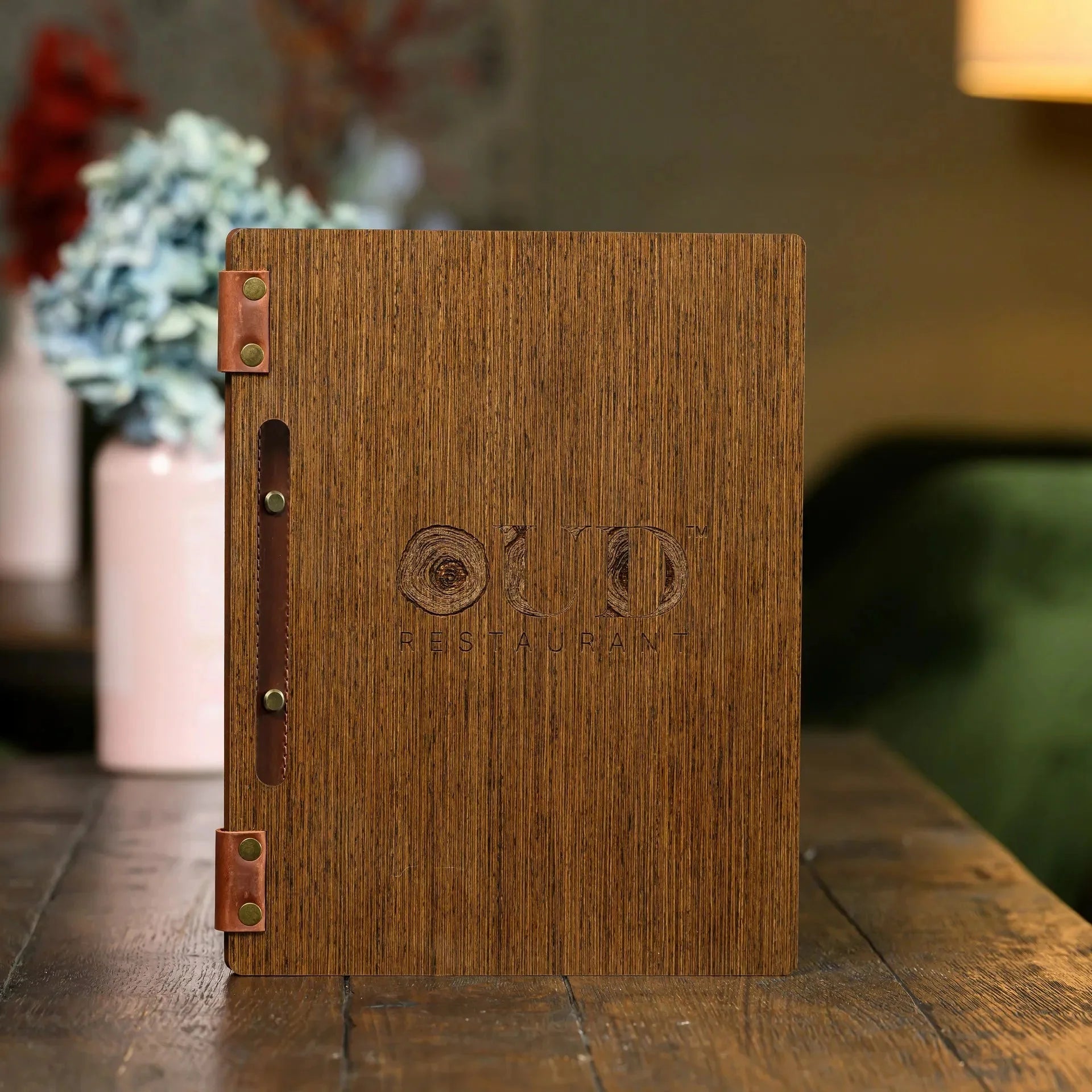 Veneered HDF Menu Hardcover Folder in Dark Walnut Colour - inkohoreca - shop