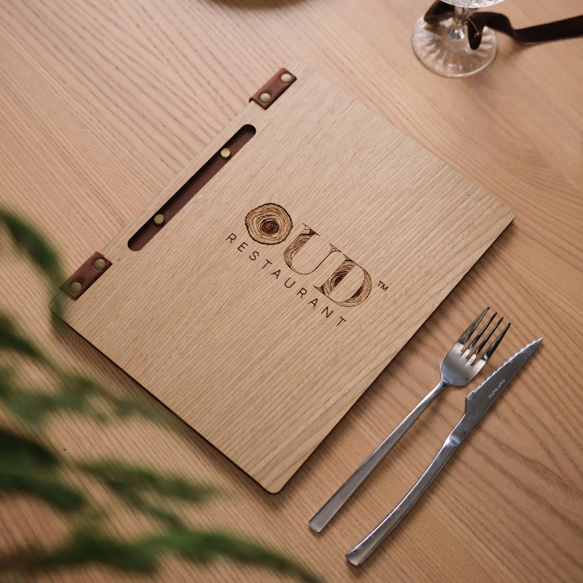 Veneered HDF Menu Hardcover Folder in Light Oak Colour - inkohoreca - shop