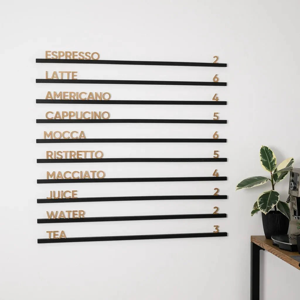 Wall Hanging Menu Board with HDF Letters and Coloured Rails - inkohoreca - shop