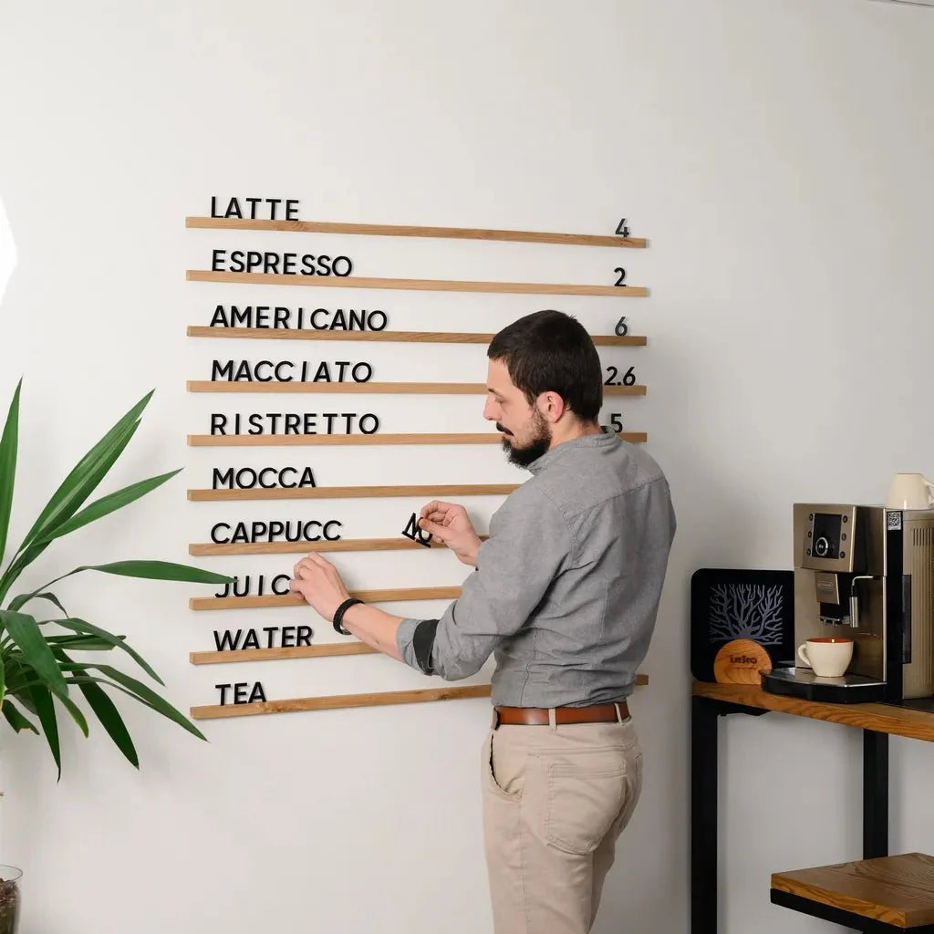 Wall Hanging Menu Board with Natural coloured Oaken Rails - inkohoreca - shop