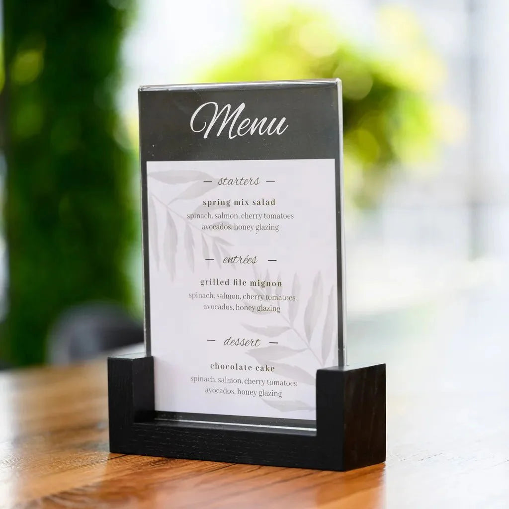 Wooden Acrylic Table Stand Menu Holder with Black base (TT418A5) - inkohoreca - shop