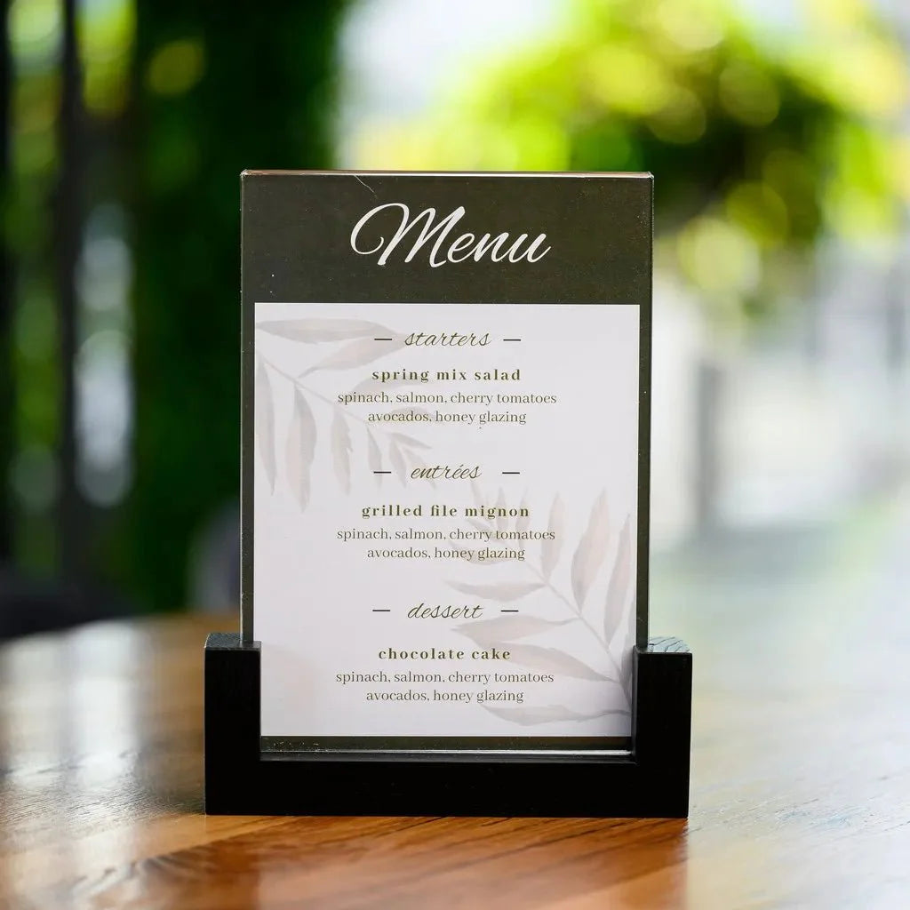 Wooden Acrylic Table Stand Menu Holder with Black base (TT418A5) - inkohoreca - shop