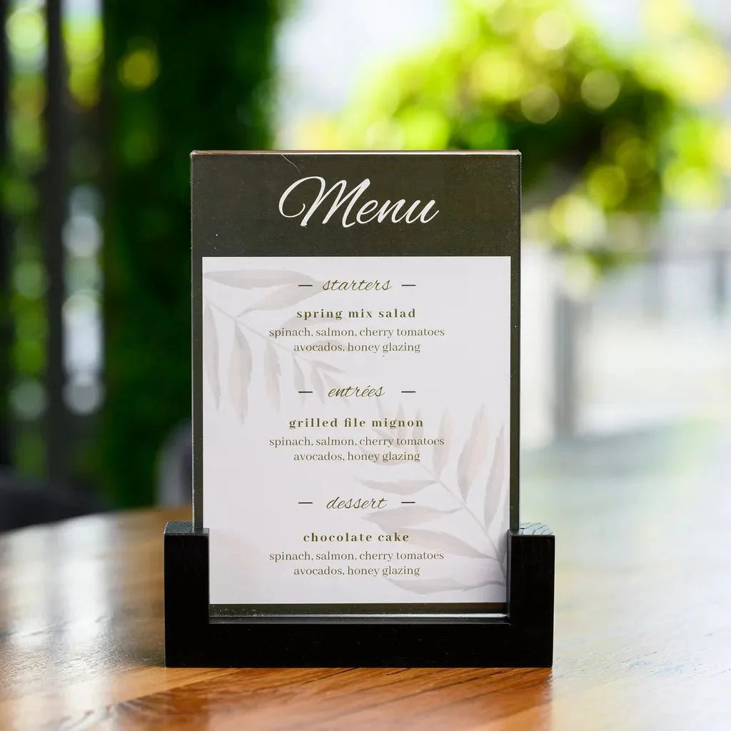Wooden Acrylic Table Stand Menu Holder with Black base (TT418A5) - inkohoreca - shop