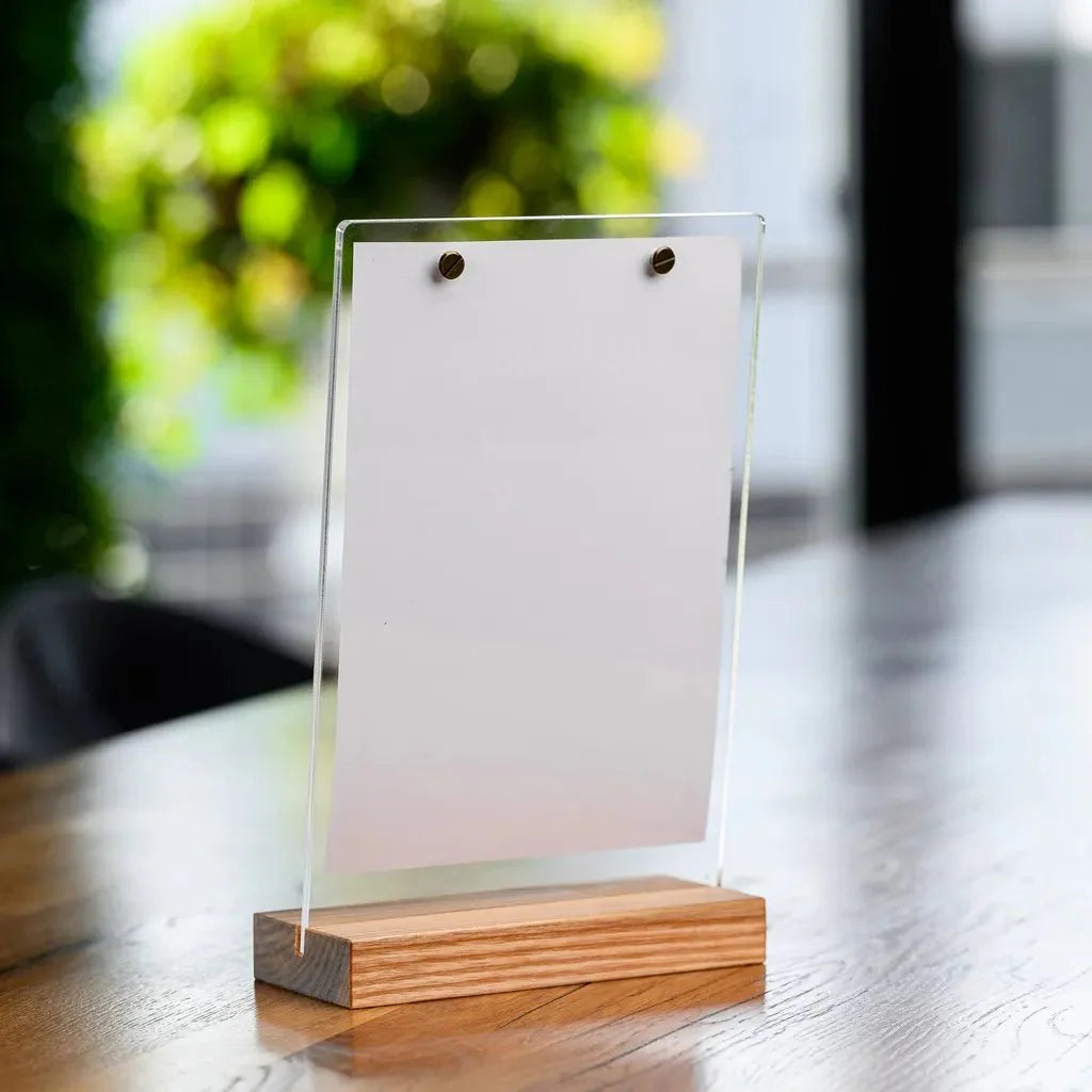 Wooden Acrylic Table Stand Menu Holder with screws (TT420A5) - inkohoreca - shop