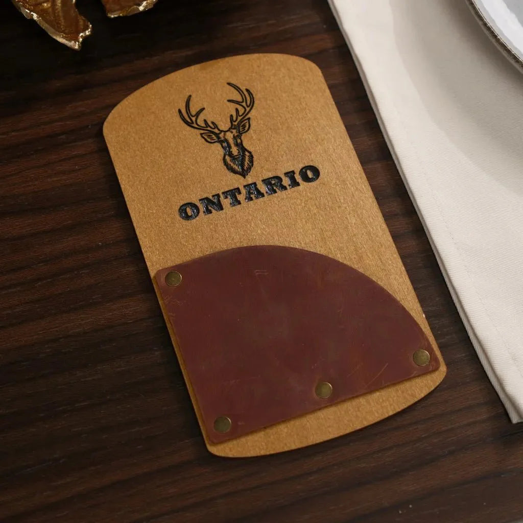 Stylish wooden check holder for upscale restaurants.