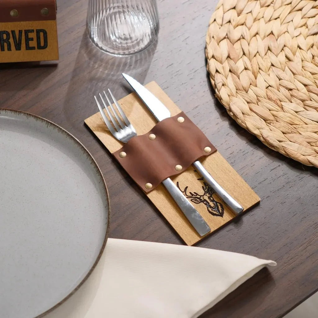Premium wooden utensil organizer for elegant table settings.