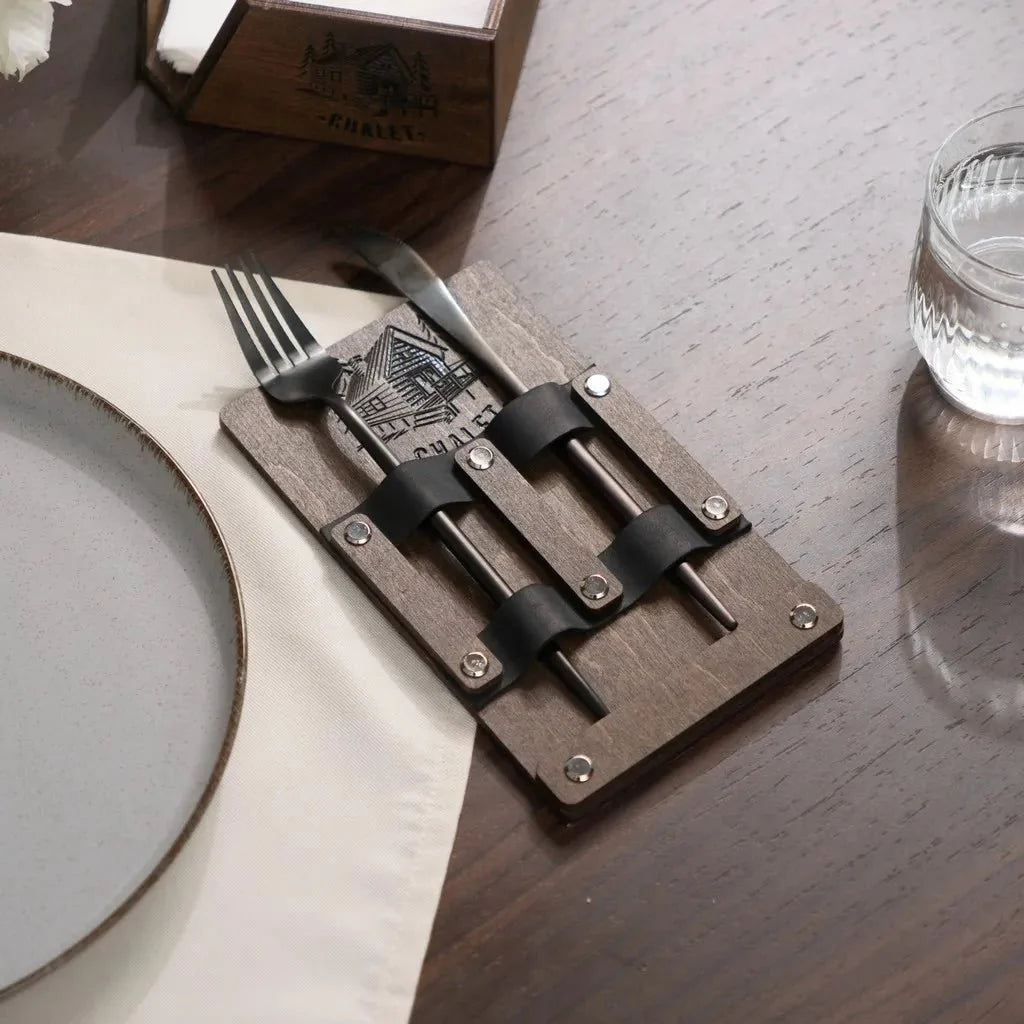 High-quality wood silverware holder with a sleek finish.