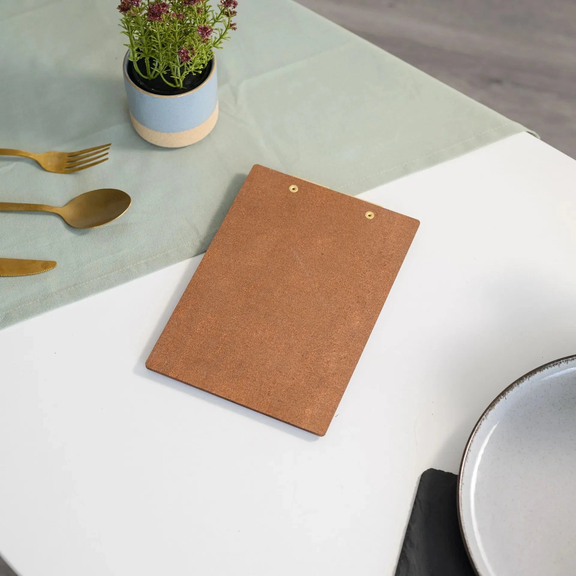 Wooden Menu Board with Crazy Horse Leather Cover and Clip (P03A5) - inkohoreca - shop