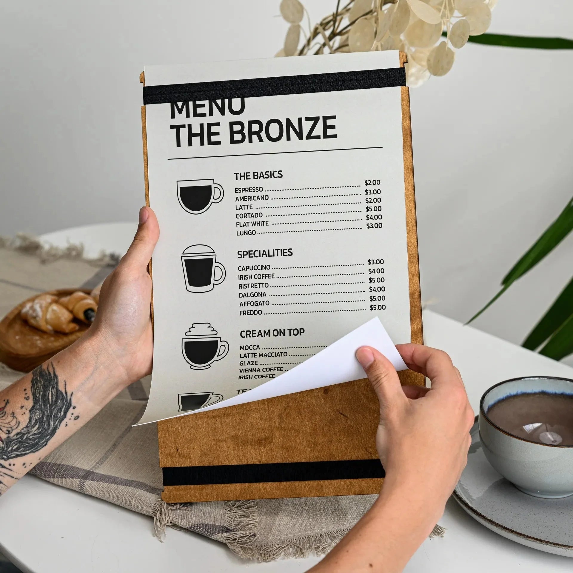 Wooden Menu Board with Elastic Band (P14A1) - inkohoreca - shop