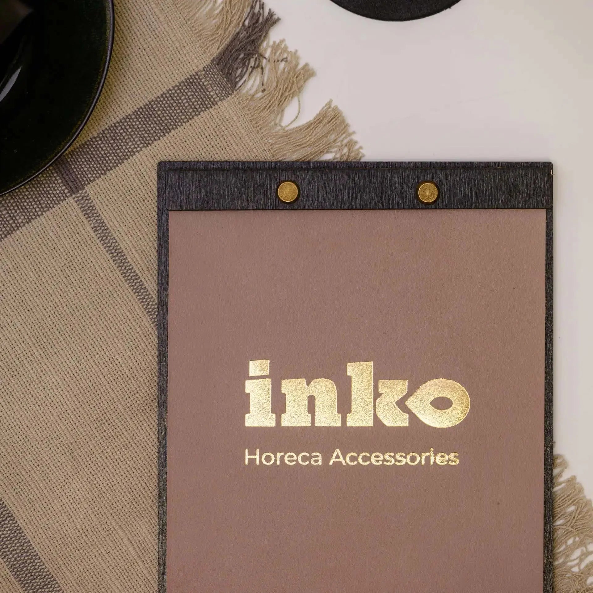 Wooden Menu Board with Leather Cover (P01A5) - inkohoreca - shop