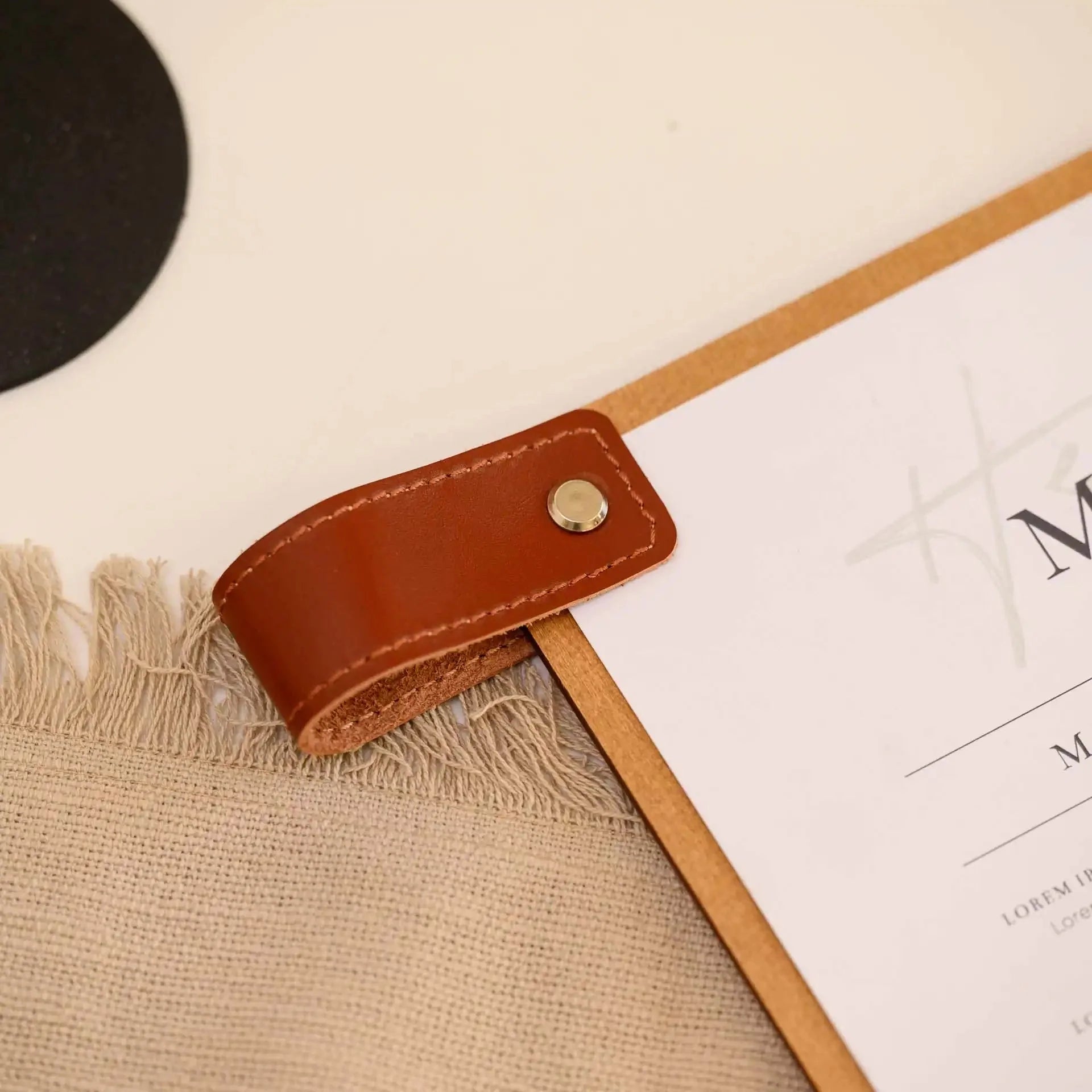 Wooden Menu Board with Leather Handle (P09A4) - inkohoreca - shop