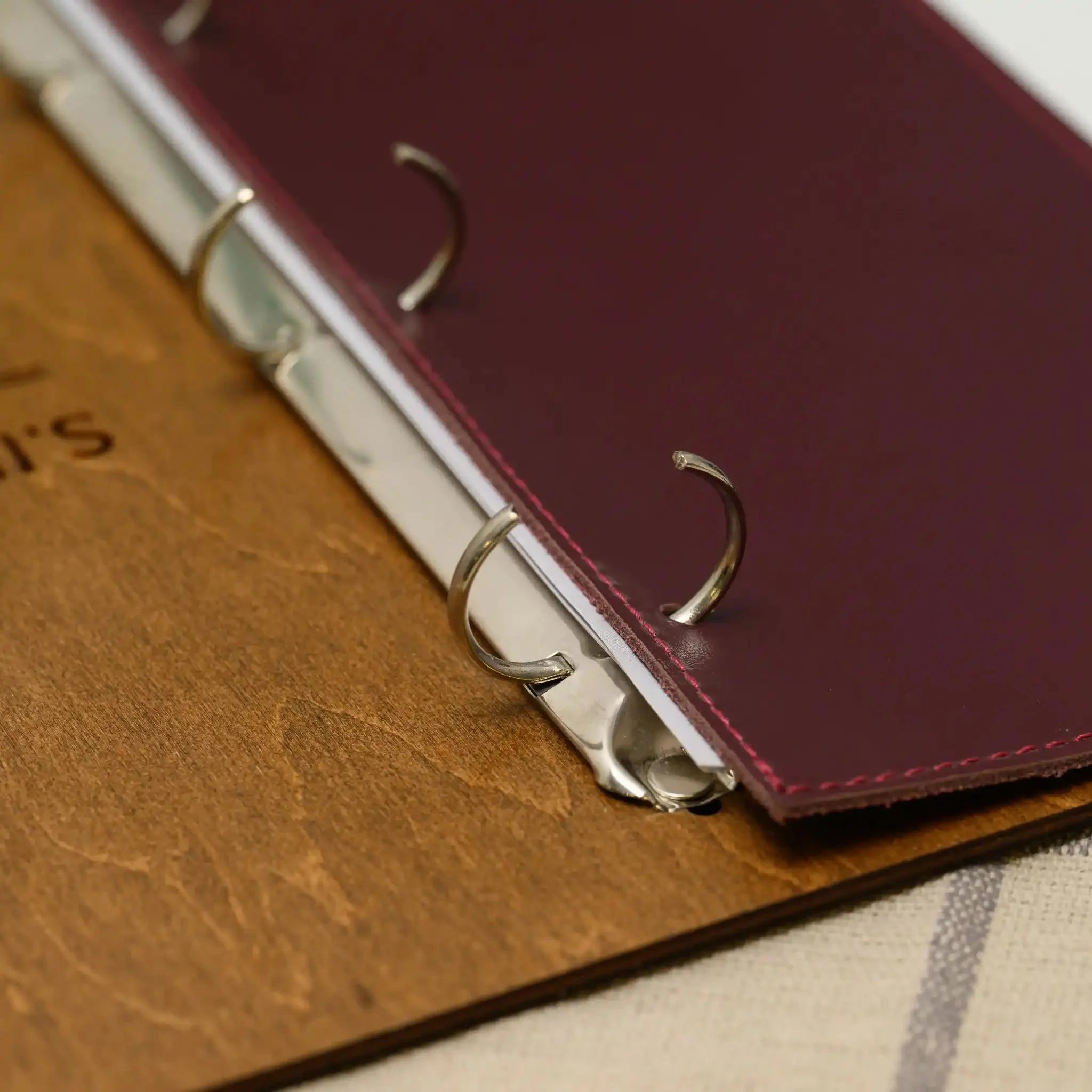 Wooden Menu Board with Ring Binder and Leather Cover (P06A4) - inkohoreca - shop