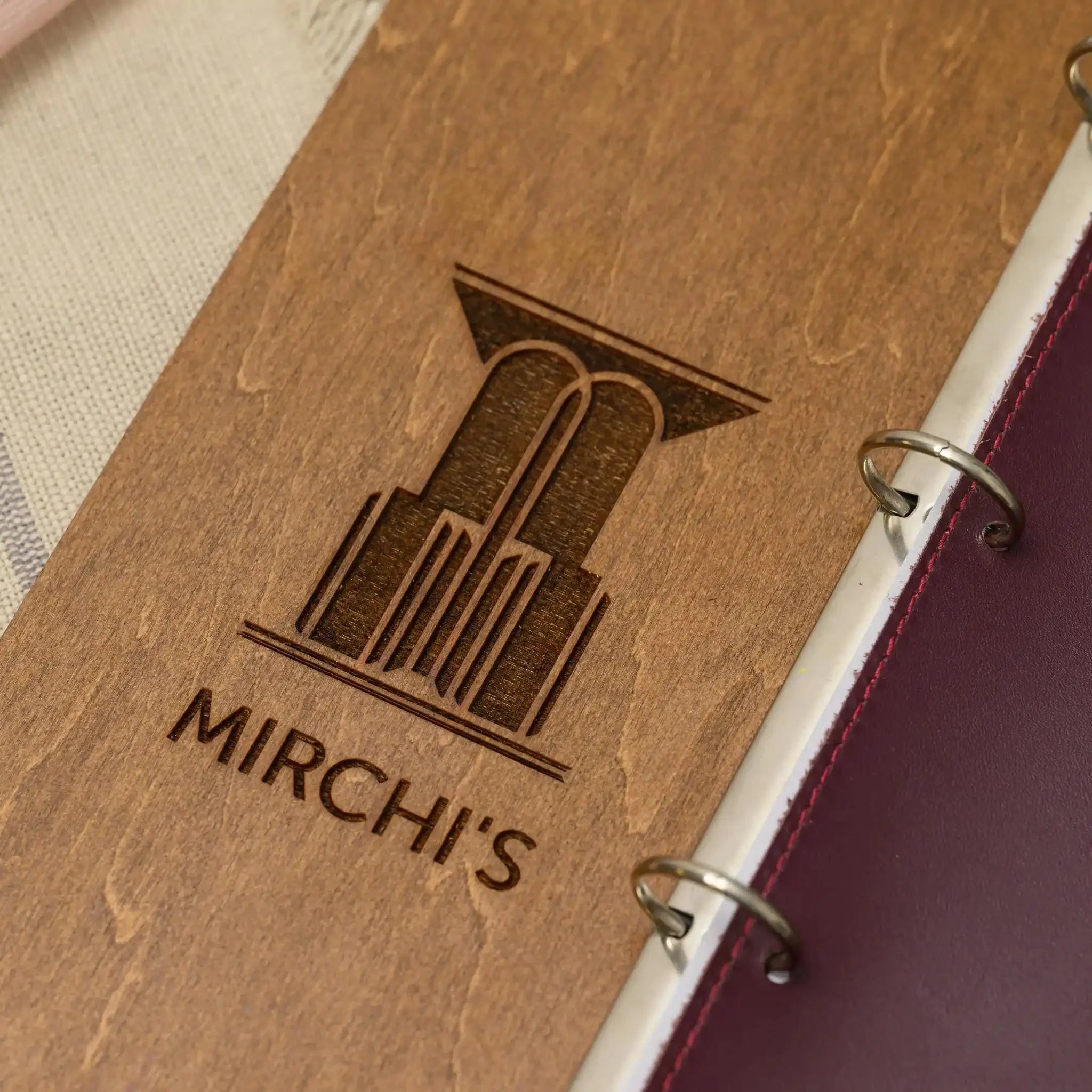 Wooden Menu Board with Ring Binder and Leather Cover (P06A4) - inkohoreca - shop