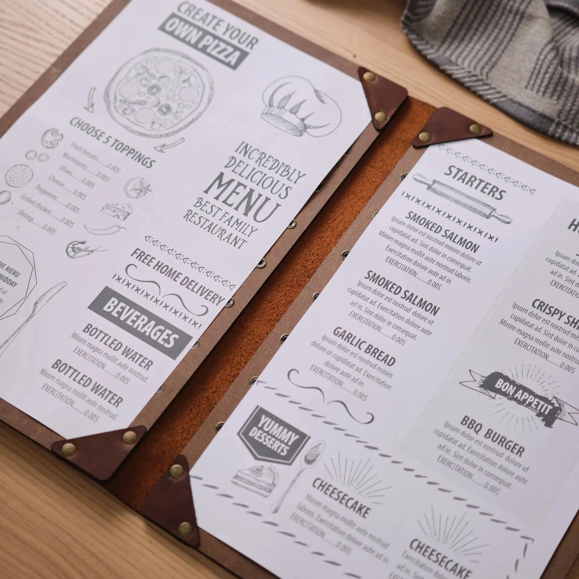 Wooden Menu Clipboard with Leather Spine (M06A1) - inkohoreca - shop