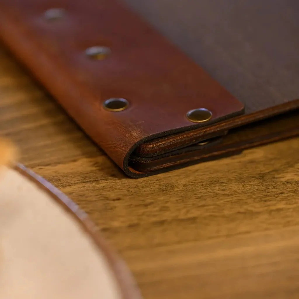 Minimalist wooden menu sleeves for stylish presentation.