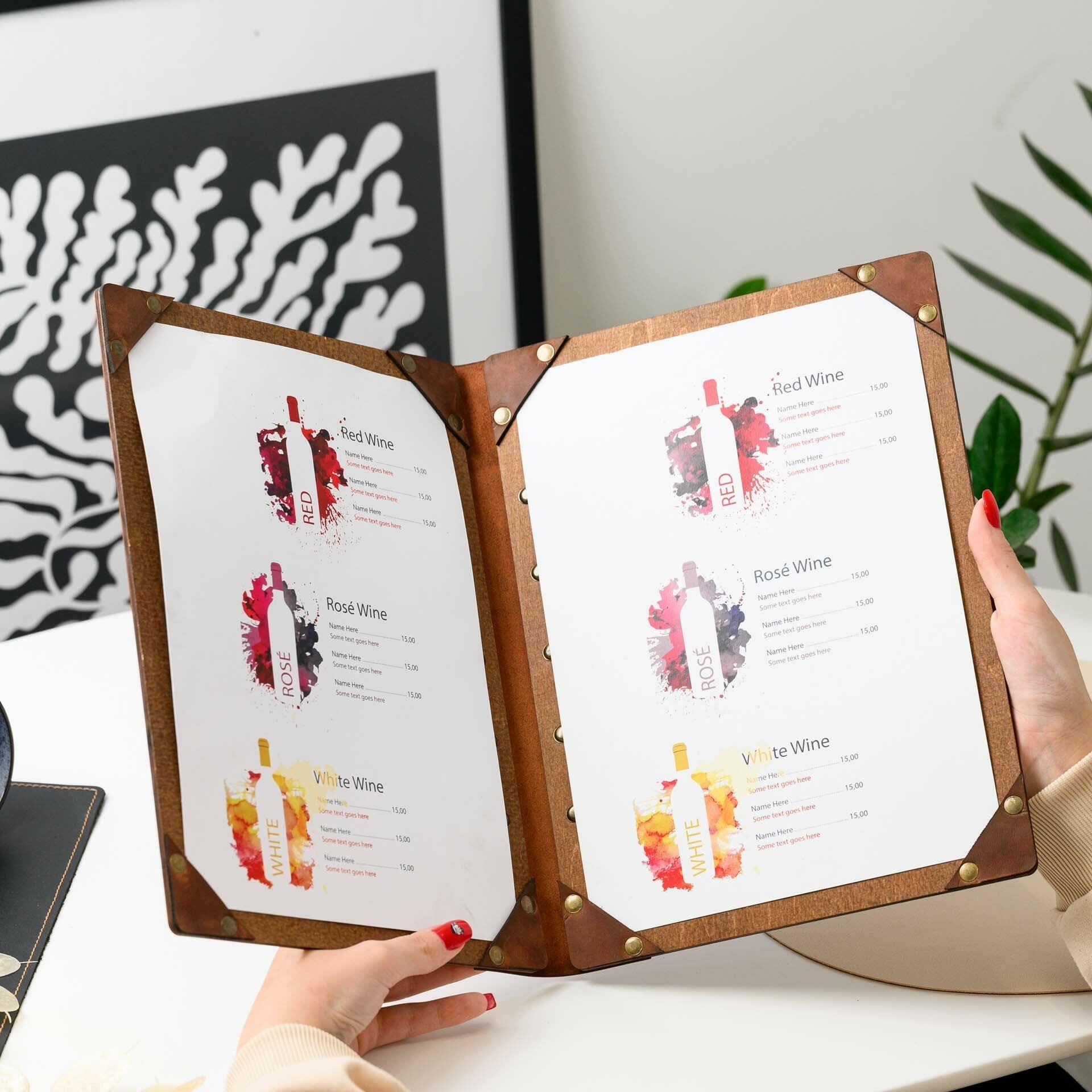 Wooden Menu Clipboard with Leather Spine (M06A4) - inkohoreca - shop