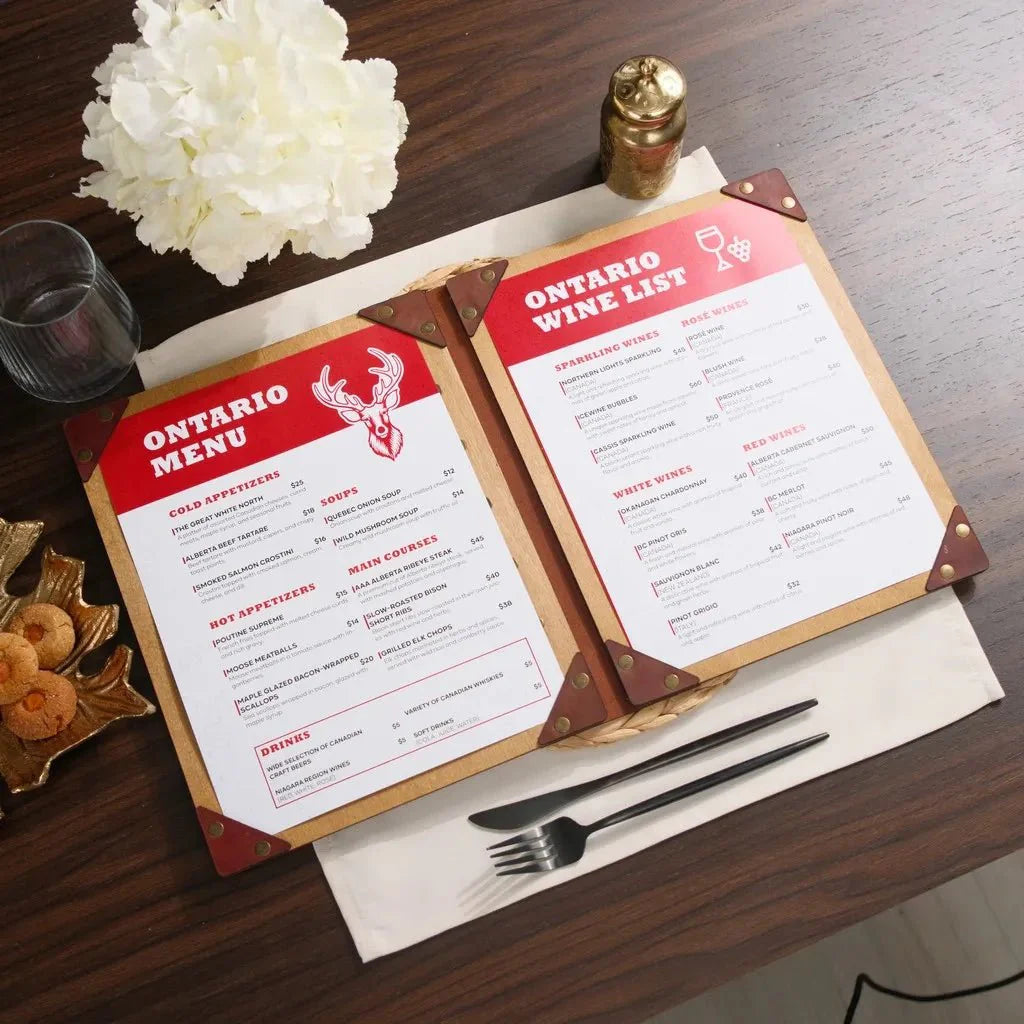 Chic menu folder for restaurants with smooth edges.
