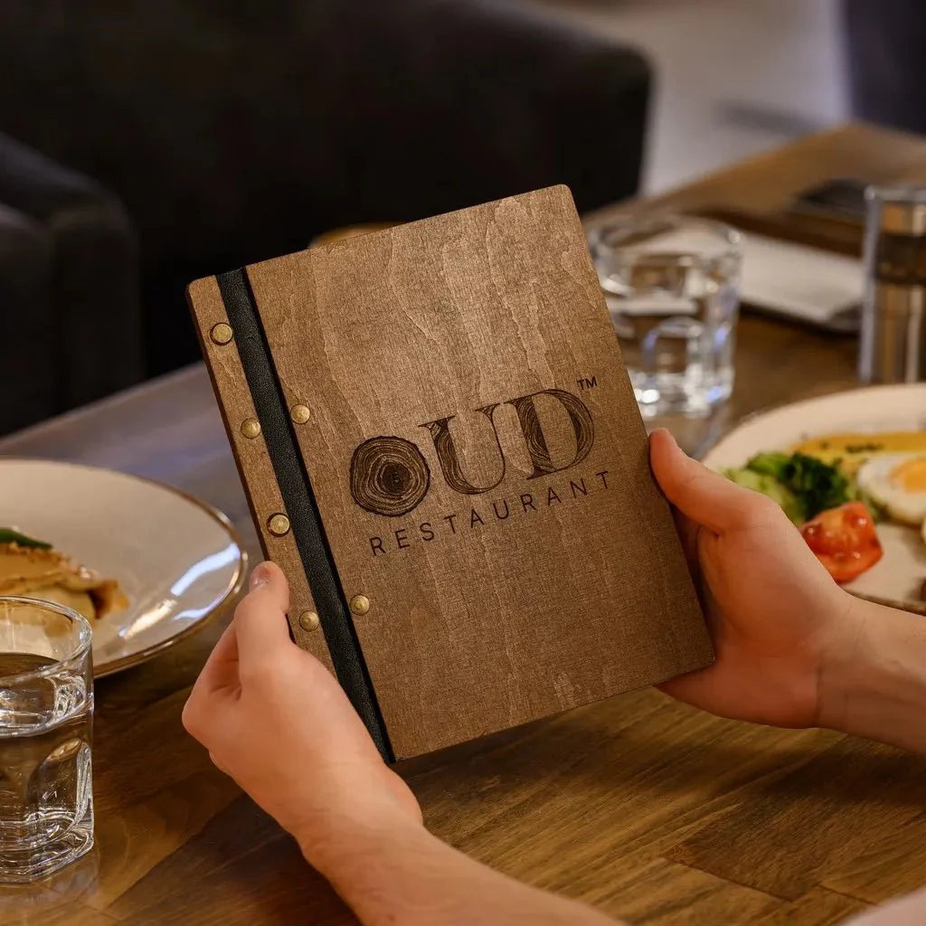 Luxury restaurant menu cover with reinforced edges.