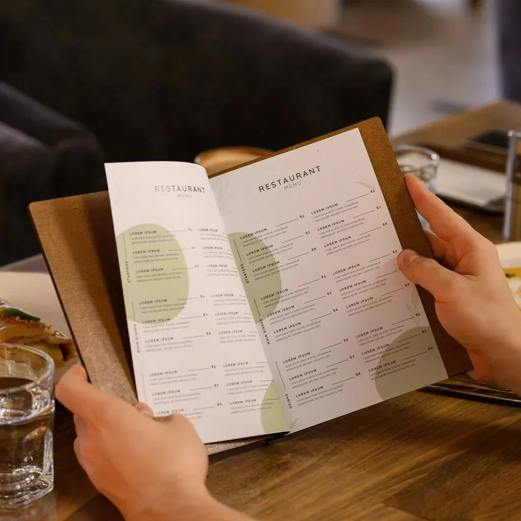 Minimalist restaurant menu book with a contemporary look.